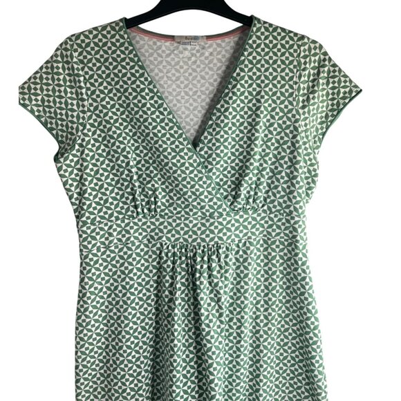 Boden Lola Jersey Knit Faux Wrap Dress Geo Pinwheel Print Green V-Neckline Sz 10 - Picture 9 of 11